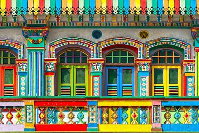 Facade of building in Little India, Singapore