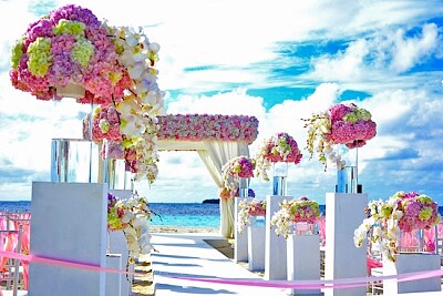 Pink, Yellow and Purple Decor on Pathway
