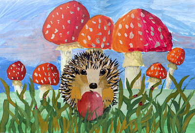 Hedgehog with an Apple - Children Painting