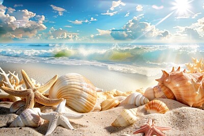 Playa con conchas marinas