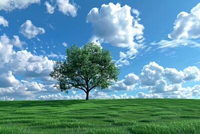 Зелен пейзаж с дърво