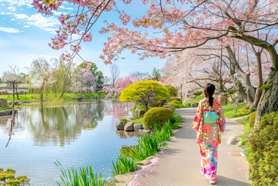 Jardin de fleurs de cerisier japonais