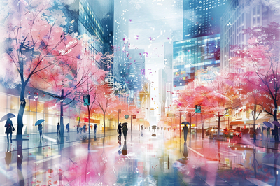 Paysage urbain printanier