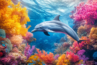 Playful Dolphin in the Coral Reef