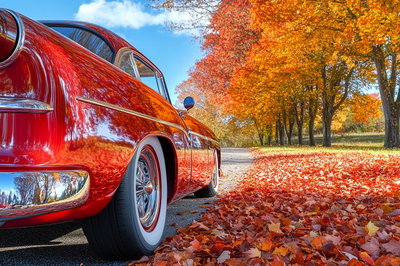 Vintage Car in Autumn Landscape