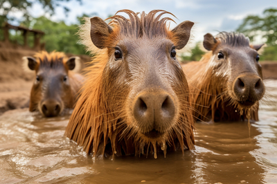 Capibaras disfrutando de un baño de barro