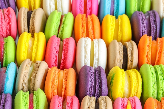 Colorful french macarons background