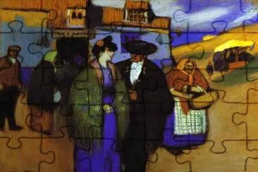 Pablo Picasso. A Spanish Couple in front of an Inn. 1900. jigsaw puzzle