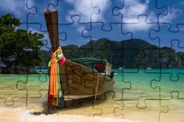 Boat and Paradise Beach, Thailand jigsaw puzzle