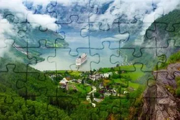 A Ship Harboring in Mountain Lake jigsaw puzzle