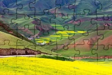 Beautiful Red Mountain and Yellow Grape Field jigsaw puzzle