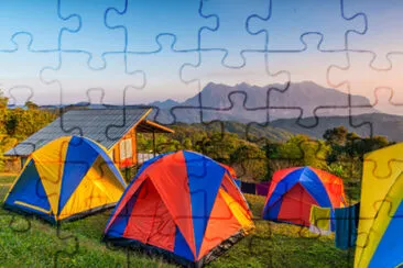 Camping tents on Mountaintop during sunrise jigsaw puzzle