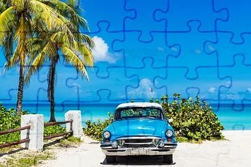 Buick classic car parked direct on the beach jigsaw puzzle