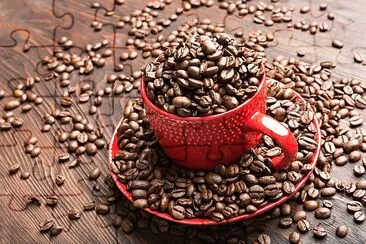 red cup filled with coffee beans jigsaw puzzle