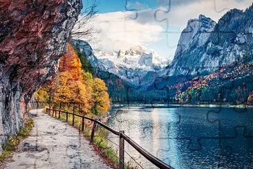 Peaceful autumn scene of Vorderer ( Gosausee ) lak jigsaw puzzle