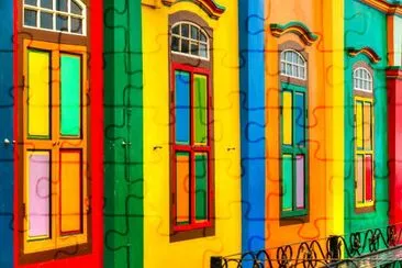 Colorful facade of building in Little India, Singa jigsaw puzzle