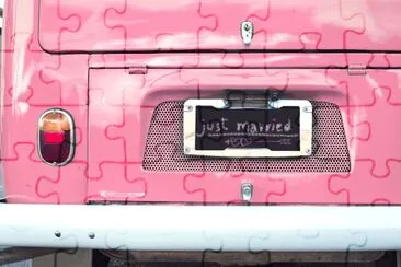 just married sign on pink classic vintage van jigsaw puzzle