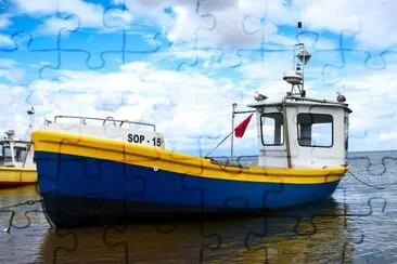 Yellow boat on coast in Gdansk, Poland jigsaw puzzle