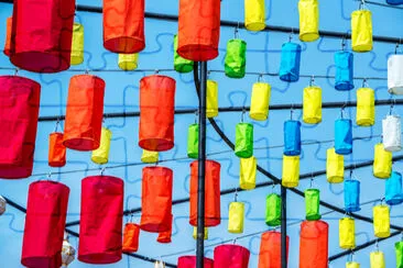 Lanna lanterns at temple , Yi Peng Festival, Chian jigsaw puzzle