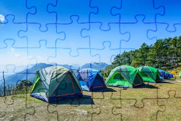 Camping and tent among meadow on hill, Chiang Mai, jigsaw puzzle