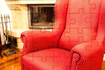 Red decorated baroque style armchair in living roo jigsaw puzzle