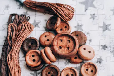 wooden buttons handmade in beautiful cotton fabric jigsaw puzzle