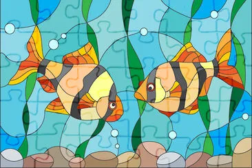 Pair of Fish Illustration in Stained Glass Style  jigsaw puzzle