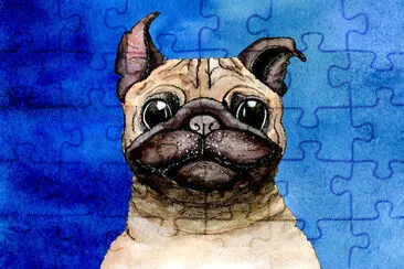 Aquarell Bulldogge auf blauem Hintergrund