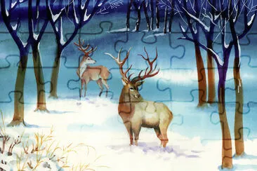 Paysage d'hiver avec des cerfs