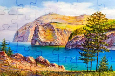 Mountains by the sea, illustration jigsaw puzzle