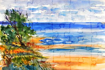 Aquarell abstrakte Meereslandschaft mit Sand