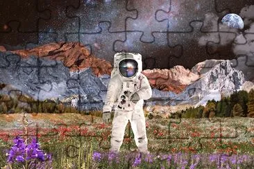 Astronauta na colagem da natureza