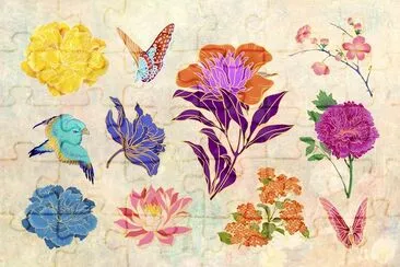 Collage de ilustración de flores japonesas