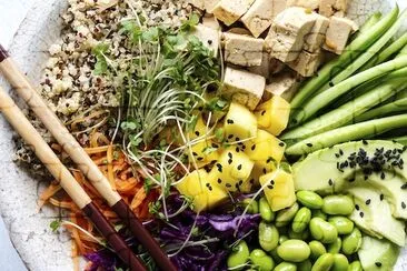 Vegan poke bowl made with marinated tofu jigsaw puzzle