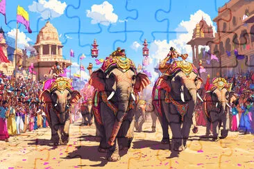 Dancing Elephants in Festival jigsaw puzzle