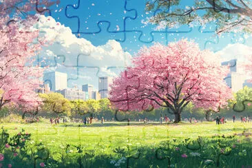 Blossoming Cherry Tree in the Park jigsaw puzzle