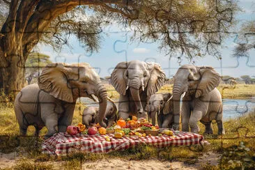 Aventura de piquenique do elefante