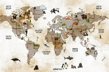 World map of different animals