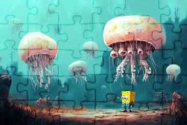 פאזל של Spongebob's Jellyfish Catching Adventure