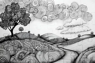 Zentangle Ink Landscape jigsaw puzzle