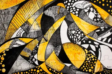 Abstract Zentangle in Black and Yellow jigsaw puzzle