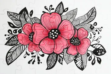 פאזל של Floral Zentangle in Black and Pink