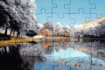 Candy floss lake reflections jigsaw puzzle