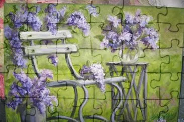 Spring Lilacs on Park Bench