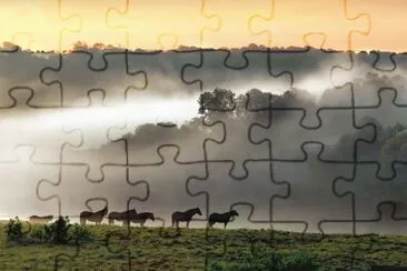 Dawn mist and horses jigsaw puzzle