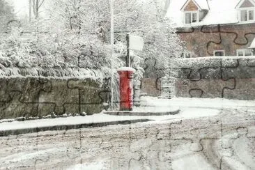 Village post box snow scene