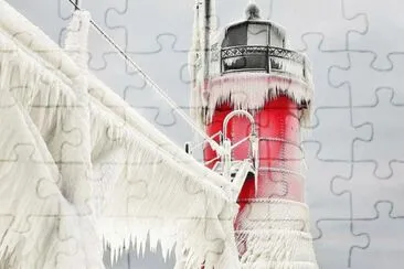 Faro de Michigan congelado jigsaw puzzle