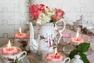 Flowers and Floating Candles in Tea Set