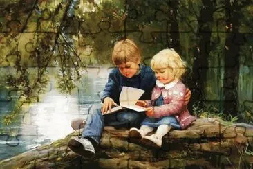 46. Disfrutando la lectura. Pintura de Donald Zolan jigsaw puzzle