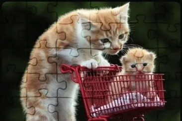 פאזל של cat with kitten in trolley